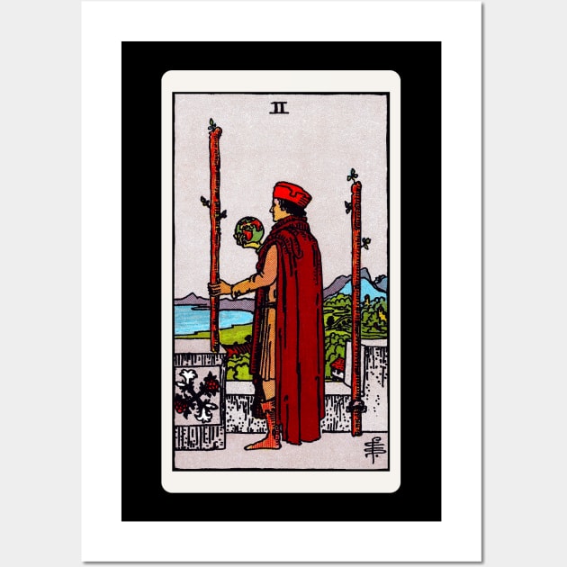 Card #23 - Two Of Wands - Rider Waite Smith Tarot Wall Art by RetroFitted